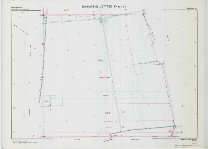 Dommartin-Lettrée (51212). Section XL échelle 1/2000, plan remembré pour 1991, plan régulier (calque)