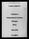 Passy-Grigny. Naissances, publications de mariage, mariages, décès 1843-1852
