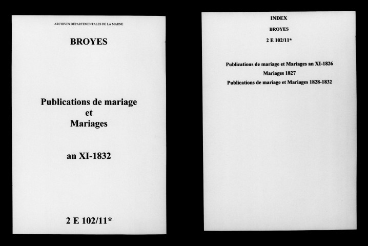 Broyes. Publications de mariage, mariages an XI-1832