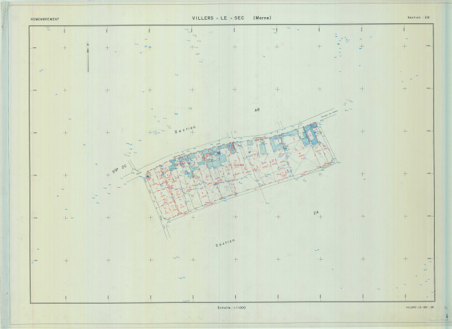 Villers-le-Sec (51635). Section ZB échelle 1/1000, plan remembré pour 1988, plan régulier (calque)