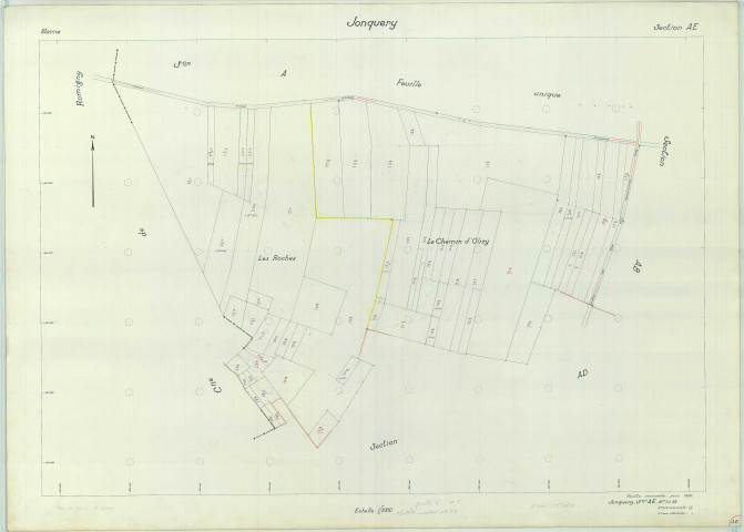 Jonquery (51309). Section AE échelle 1/1000, plan renouvelé pour 1971, plan régulier (papier armé).