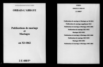 Orbais. Publications de mariage, mariages an XI-1862