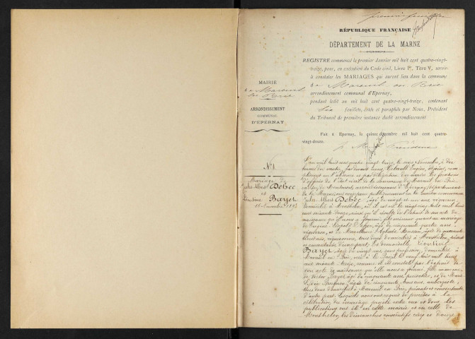 Mareuil-en-Brie. Mariages 1893-1929