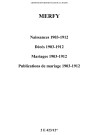 Merfy. Naissances, décès, mariages, publications de mariage 1903-1912