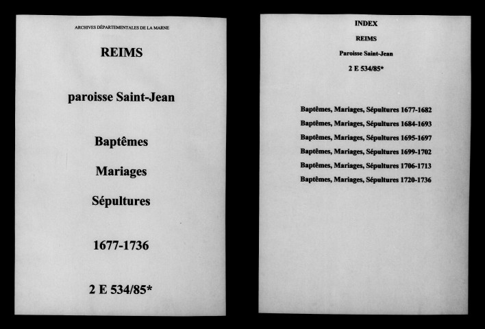 Reims. Saint-Jean. Baptêmes, mariages, sépultures 1677-1736