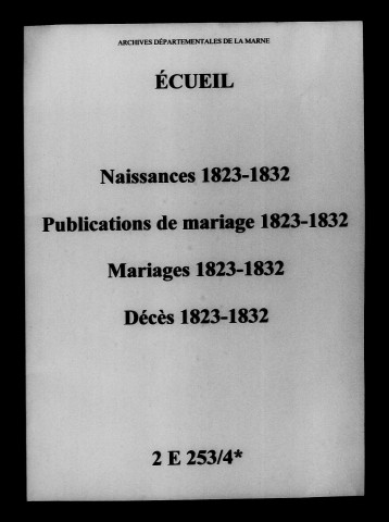 Écueil. Naissances, publications de mariage, mariages, décès 1823-1832