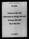 Écueil. Naissances, publications de mariage, mariages, décès 1823-1832