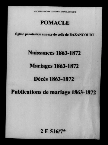 Pomacle. Naissances, mariages, décès, publications de mariage 1863-1872