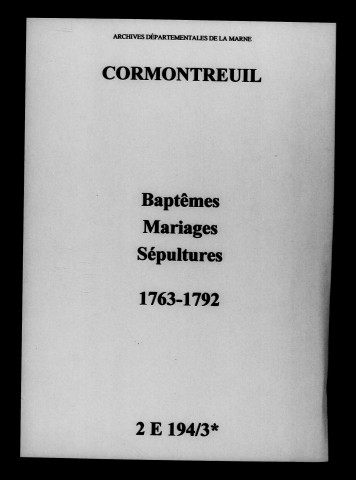 Cormontreuil. Baptêmes, mariages, sépultures 1763-1792