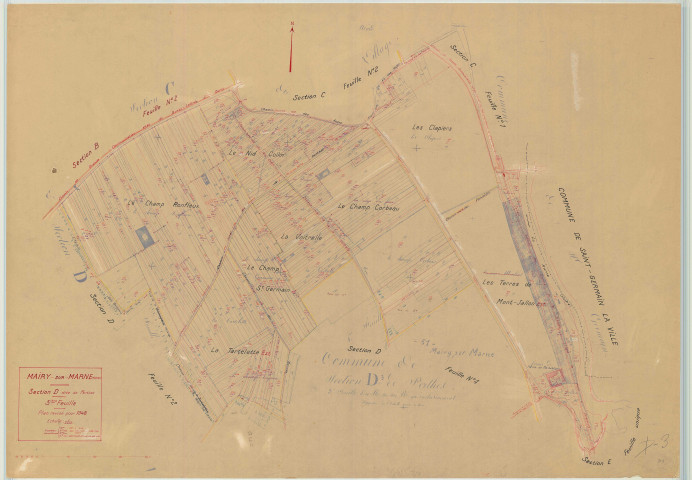 Mairy-sur-Marne (51339). Section D3 échelle 1/2500, plan mis à jour pour 1948, plan non régulier (papier)