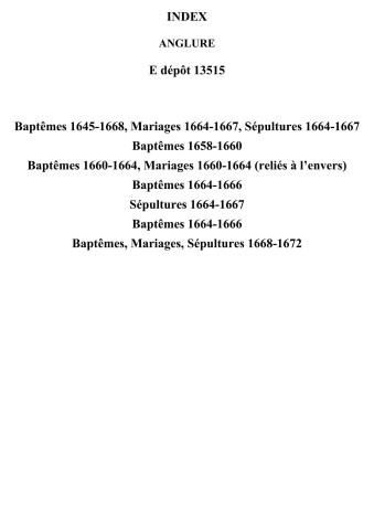 Anglure. Baptêmes, mariages, sépultures 1645-1672