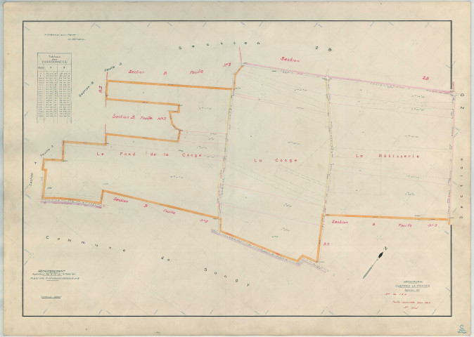 Cheppes-la-Prairie (51148). Section ZC échelle 1/2000, plan remembré pour 1964, plan régulier (papier armé)