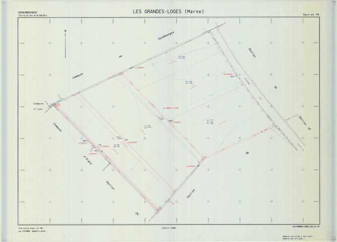 Grandes-Loges (Les) (51278). Section YM échelle 1/2000, plan remembré pour 1991, plan régulier (calque)