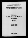 Moronvilliers. Naissances, publications de mariage, mariages, décès 1833-1842