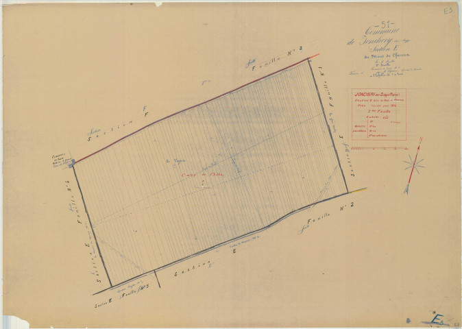 Jonchery-sur-Suippe (51307). Section E3 échelle 1/2000, plan mis à jour pour 1934, plan non régulier (papier)