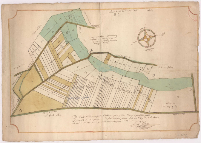 Plan figuré des terres et prés sis près la porte de Fléchambault, à Reims (1768)
