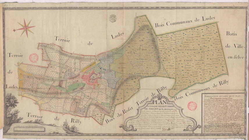 Plan général du village et terroir de Chigny en la Montagne (1781), Dominique Villain