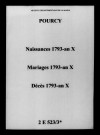 Pourcy. Naissances, mariages, décès 1793-an X