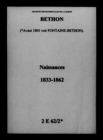 Bethon. Naissances 1833-1862