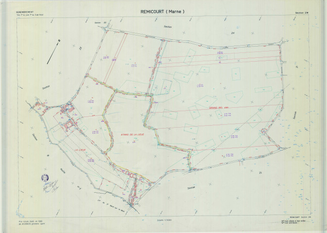 Remicourt (51456). Section ZM échelle 1/2000, plan remembré pour 1978, plan régulier (calque)