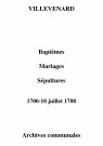 Villevenard. Baptêmes, mariages, sépultures 1700-1708