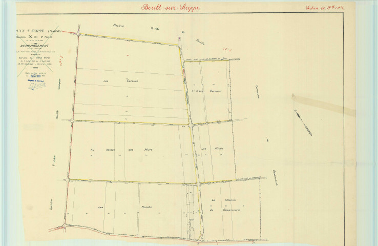 Boult-sur-Suippe (51074). Section X2 échelle 1/2000, plan remembré pour 1953, plan régulier (papier).