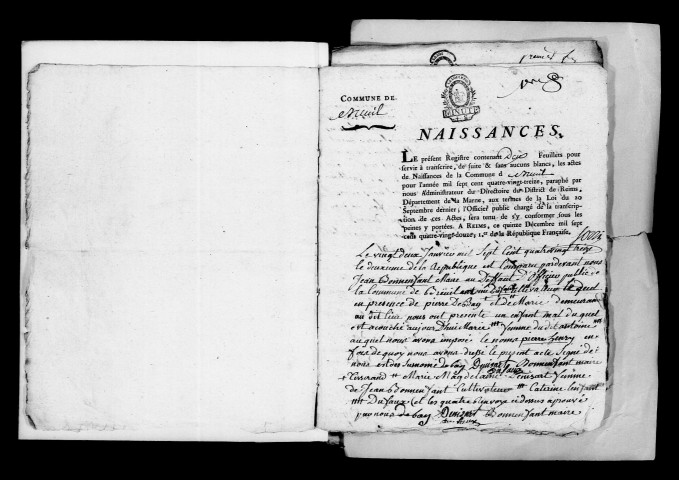 Breuil. Naissances, mariages, décès, publications de mariage 1793-an X