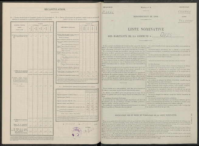 Oyes. Dénombrement de la population 1946