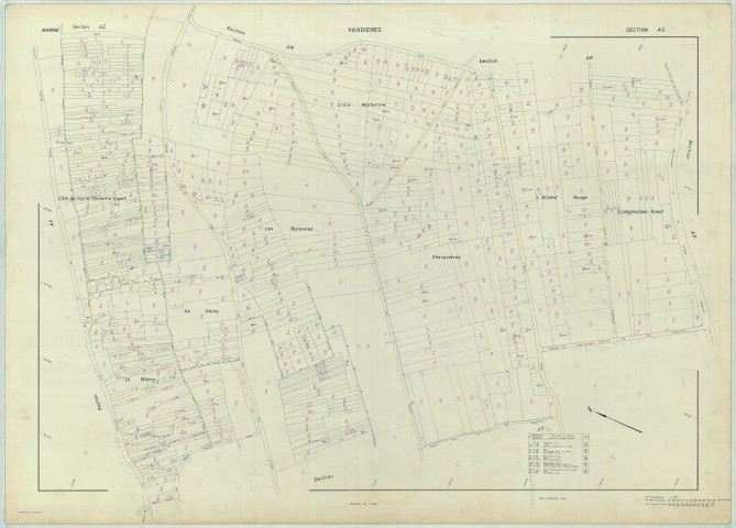 Vandières (51592). Section AS échelle 1/1000, plan renouvelé pour 1969, plan régulier (papier armé).