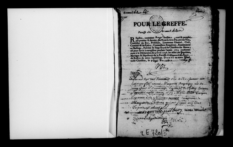 Verneuil. Verneuil-le-Bas. Baptêmes, mariages, sépultures 1770-1792