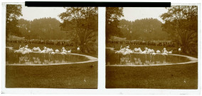 Exposition coloniale 1931. Zoo : enclos des flamands roses.