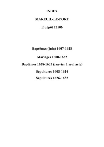 Mareuil-le-Port. Baptêmes, mariages, sépultures 1607-1633