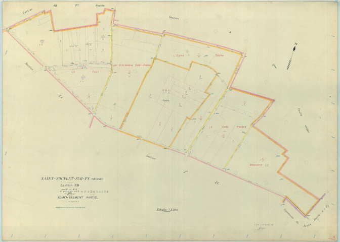 Saint-Souplet-sur-Py (51517). Section ZB échelle 1/2000, plan remembré pour 1962, plan régulier (papier armé).