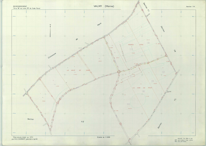 Valmy (51588). Section YH échelle 1/2000, plan remembré pour 1979, plan régulier (papier armé)