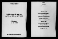 Chamery. Publications de mariage, mariages an XI-1812