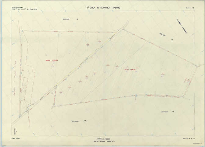 Saint-Ouen-Domprot (51508). Section YD échelle 1/2000, plan remembré pour 1976, plan régulier (papier armé)