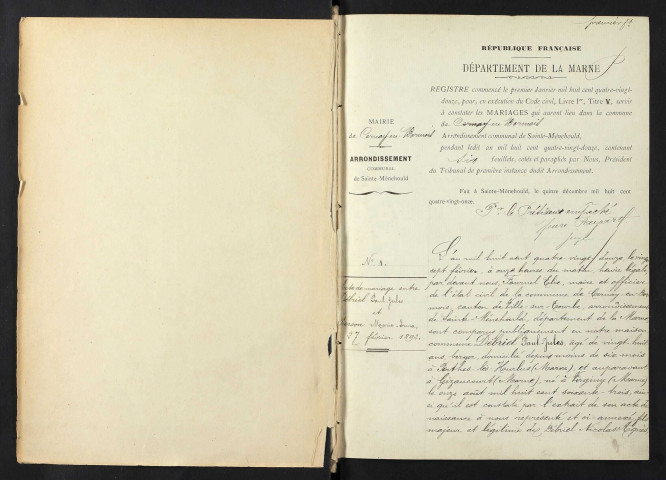 Cernay-en-Dormois. Mariages 1892-1909