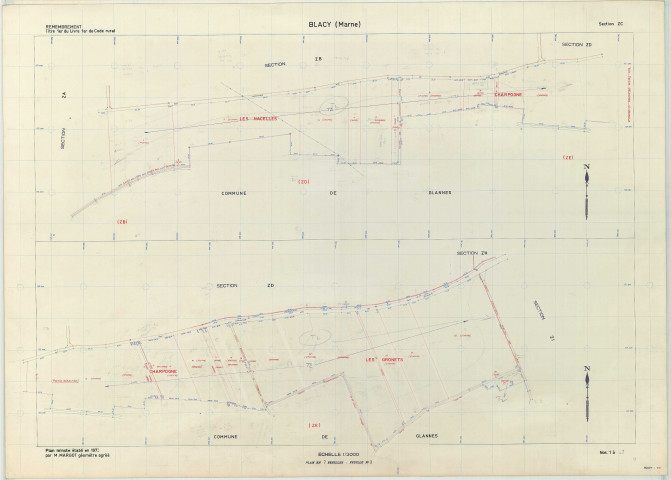 Blacy (51065). Section ZC échelle 1/2000, plan remembré pour 1972, plan régulier (papier armé)