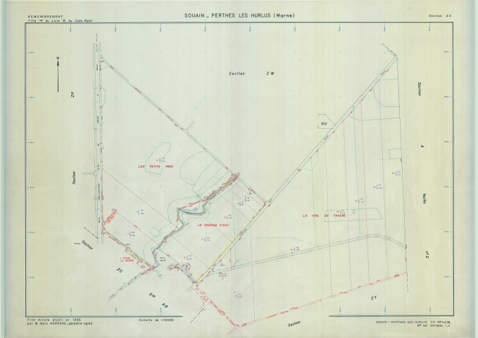 Souain-Perthes-lès-Hurlus (51553). Section ZX échelle 1/2000, plan remembré pour 1986, plan régulier (calque)