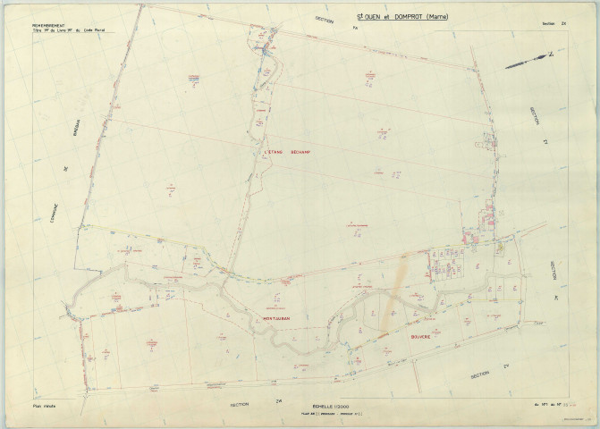 Saint-Ouen-Domprot (51508). Section ZX échelle 1/2000, plan remembré pour 1976, plan régulier (papier armé)