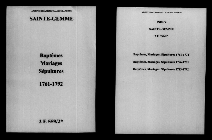 Sainte-Gemme. Baptêmes, mariages, sépultures 1761-1792