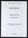 Haussimont. Mariages 1893-1910 et 1912-1929. Naissances 1911