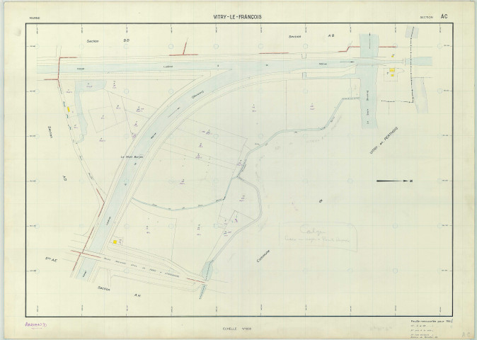 Vitry-le-François (51649). Section AC échelle 1/1000, plan renouvelé pour 1968, plan régulier (papier armé)