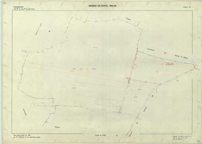 Vanault-le-Châtel (51589). Section ZM échelle 1/2000, plan remembré pour 1965, plan régulier (papier armé)