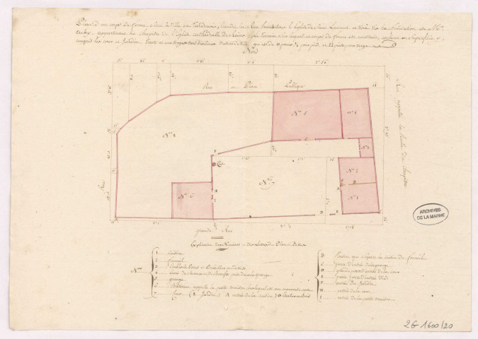 Plan d'un corps de ferme avec ses dépendances situé à Ville-en-Tardenois (1788)