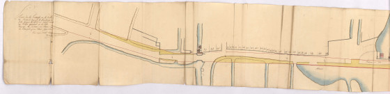 RN 51. Plan de traverse de Rheims depuis le faubourg de Vesle jusqu'à la porte Ceres par Coluel, 1792.