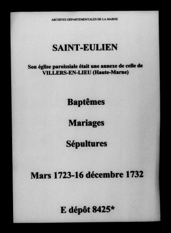 Saint-Eulien. Baptêmes, mariages, sépultures 1723-1732