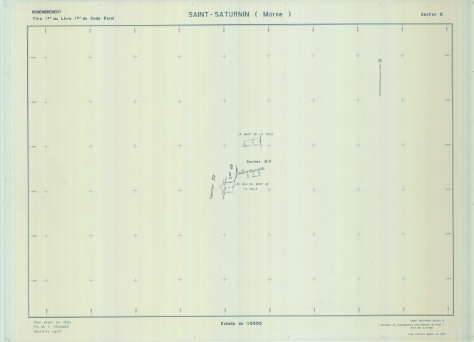 Saint-Saturnin (51516). Section B échelle 1/2000, plan remembré pour 01/01/1994, plan régulier de qualité P5 (calque)