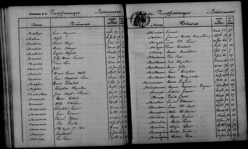 Pontfaverger. Table décennale 1853-1862