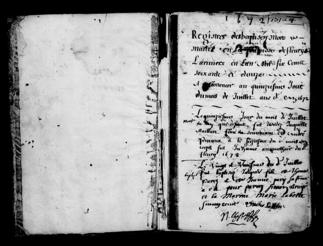 Fleury-la-Rivière. Baptêmes, mariages, sépultures 1672-1674